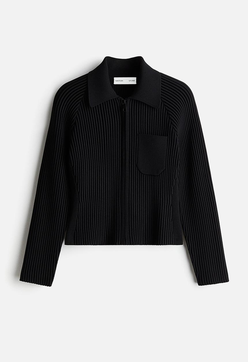 H&M - Rib-knit zip-through top - black