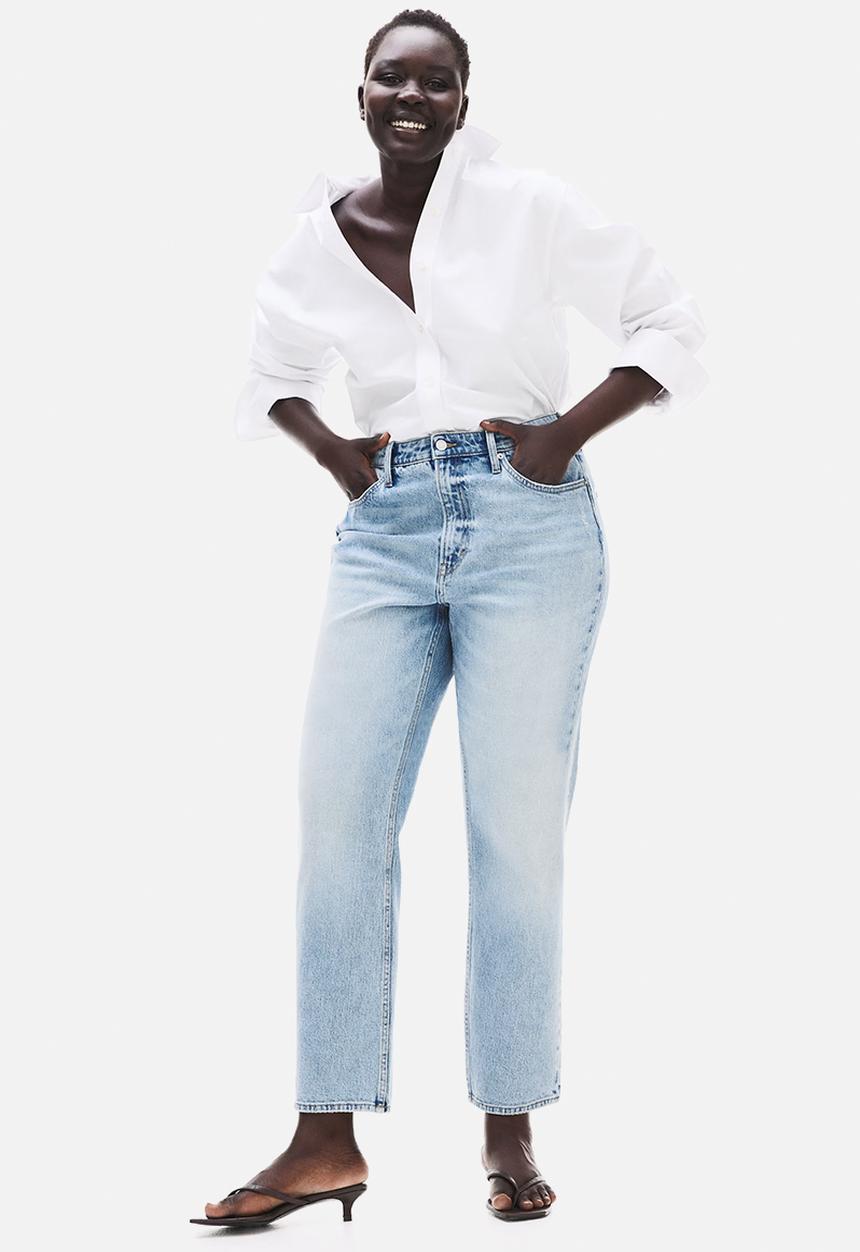 H&M - Curvy fit slim straight high ankle jeans - light denim blue