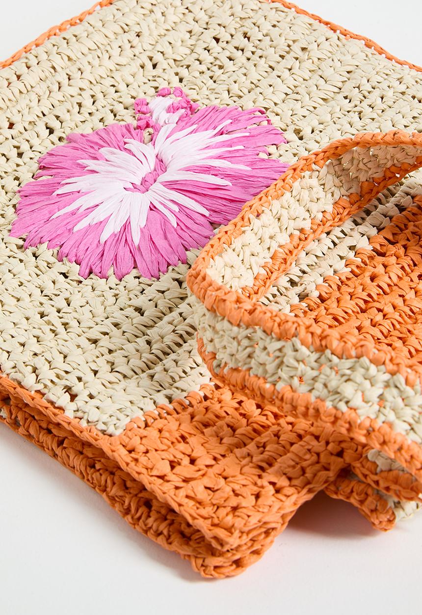 Rubi - Sierra woven tote bag- orange colour block/floral