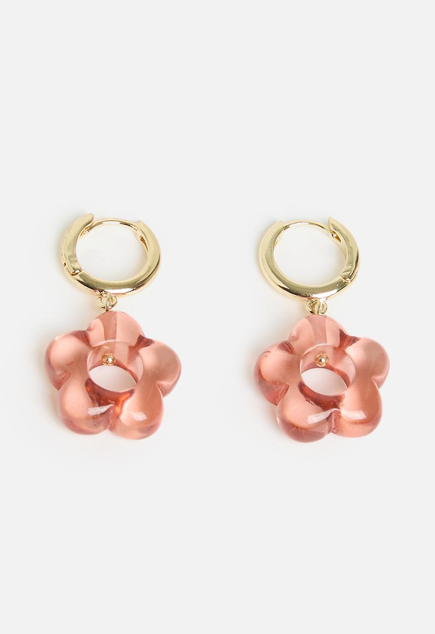 Rubi - Huggie hoop earring- up brown resin flower