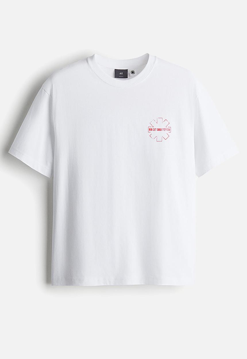 H&M - Loose fit T-shirt - white/red hot chili peppers