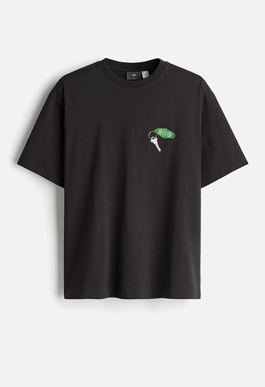 H&M - Loose fit T-shirt - black/twin peaks