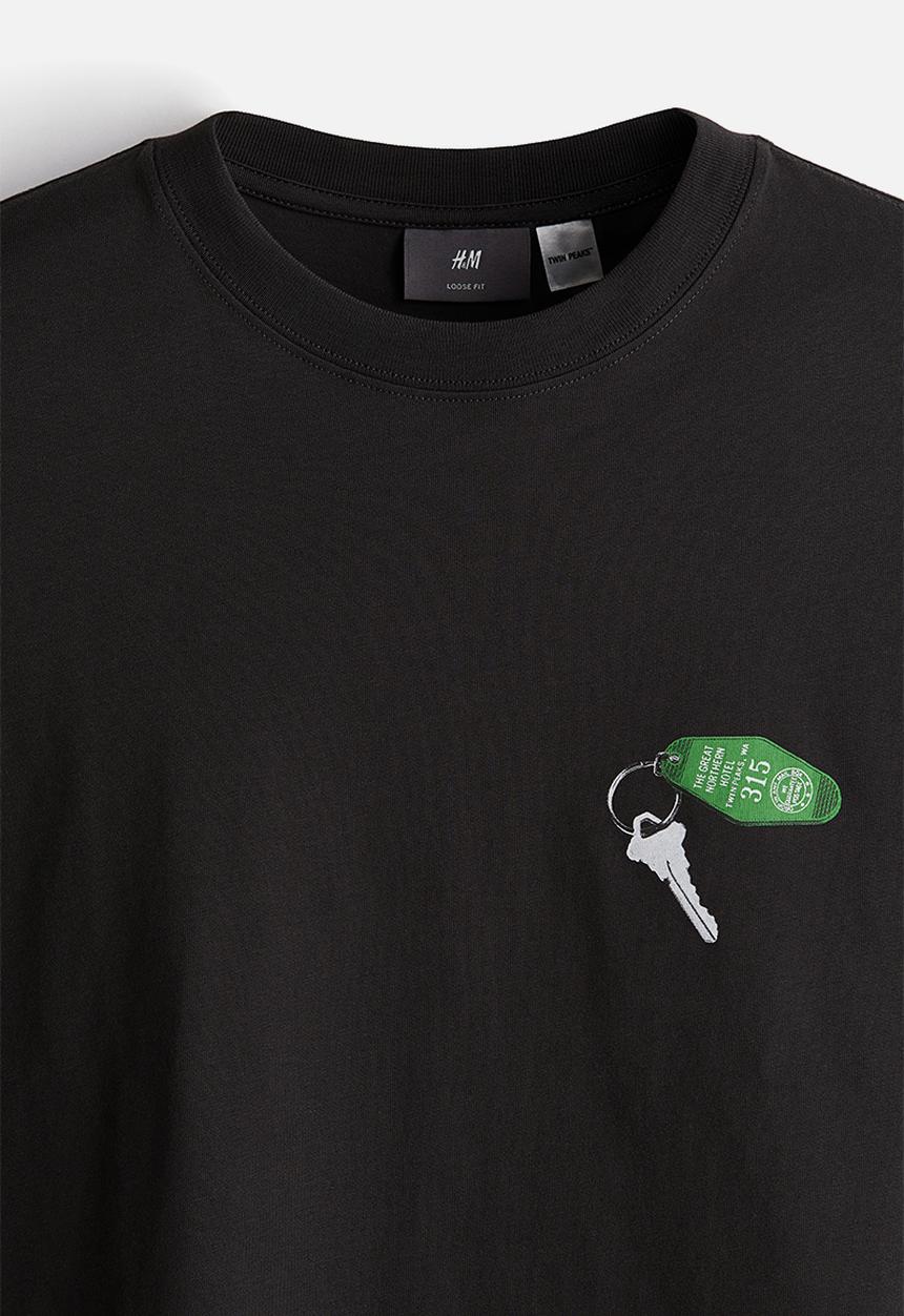 H&M - Loose fit T-shirt - black/twin peaks