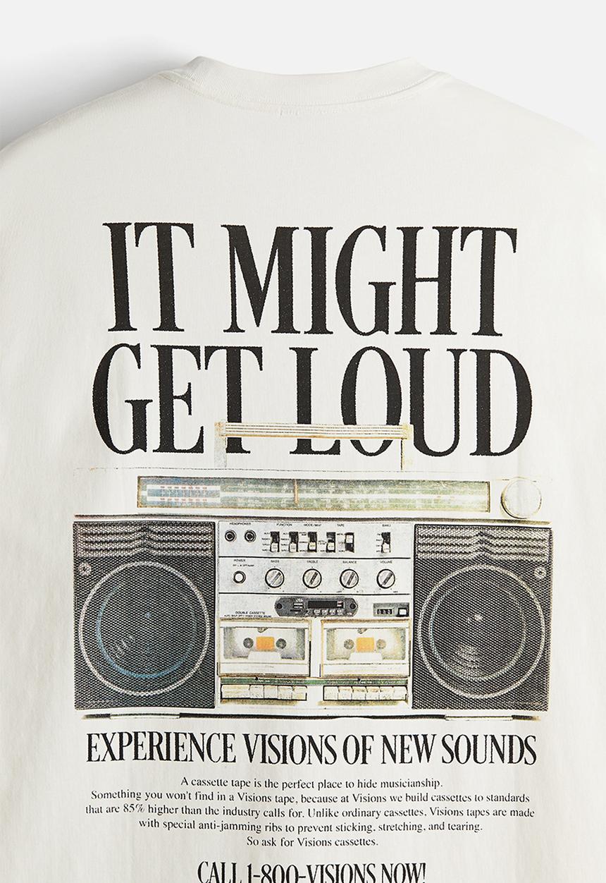 H&M - Loose fit printed T-shirt - cream/it might get loud