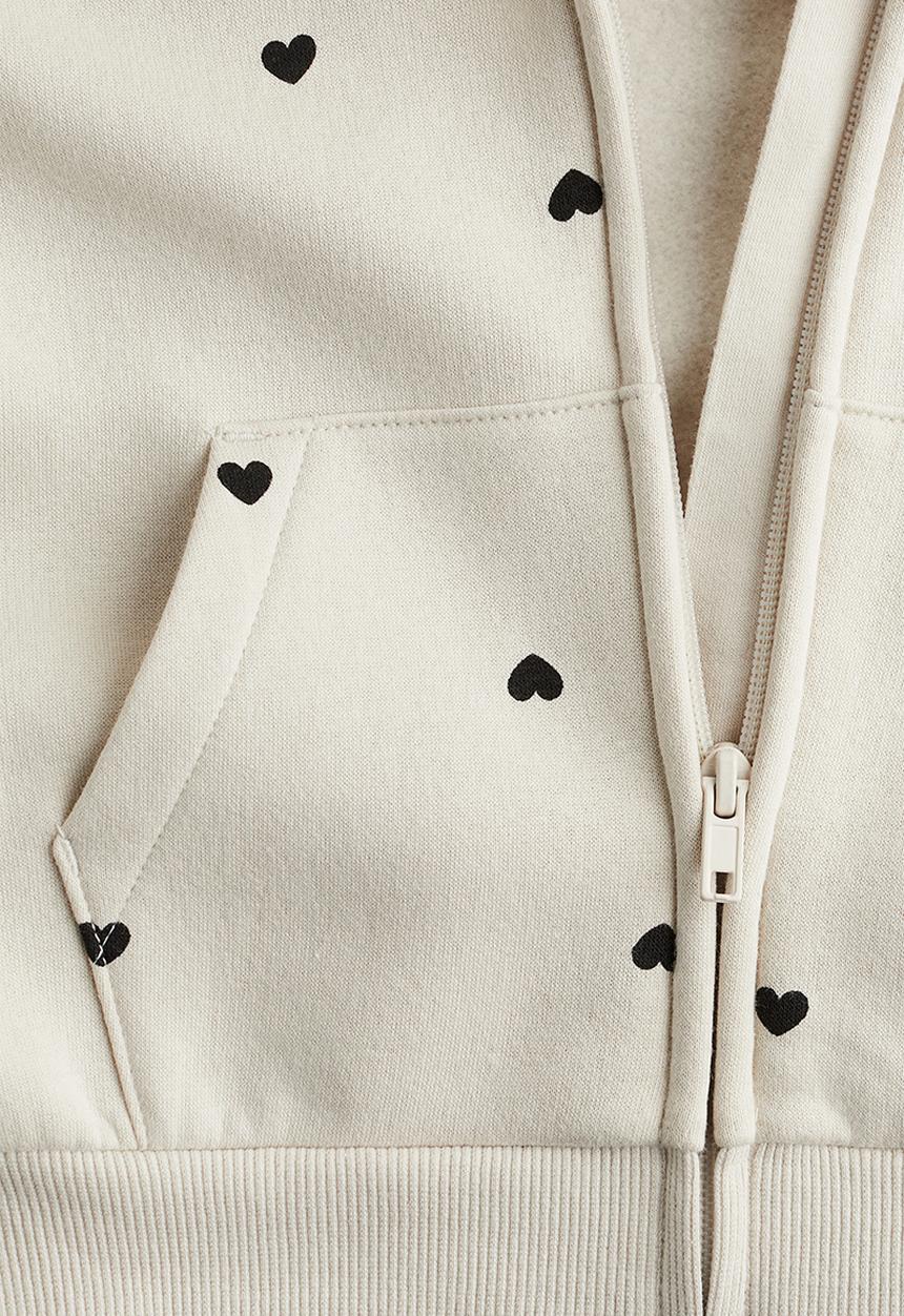 H&M - Oversized zip-through hoodie - light beige hearts