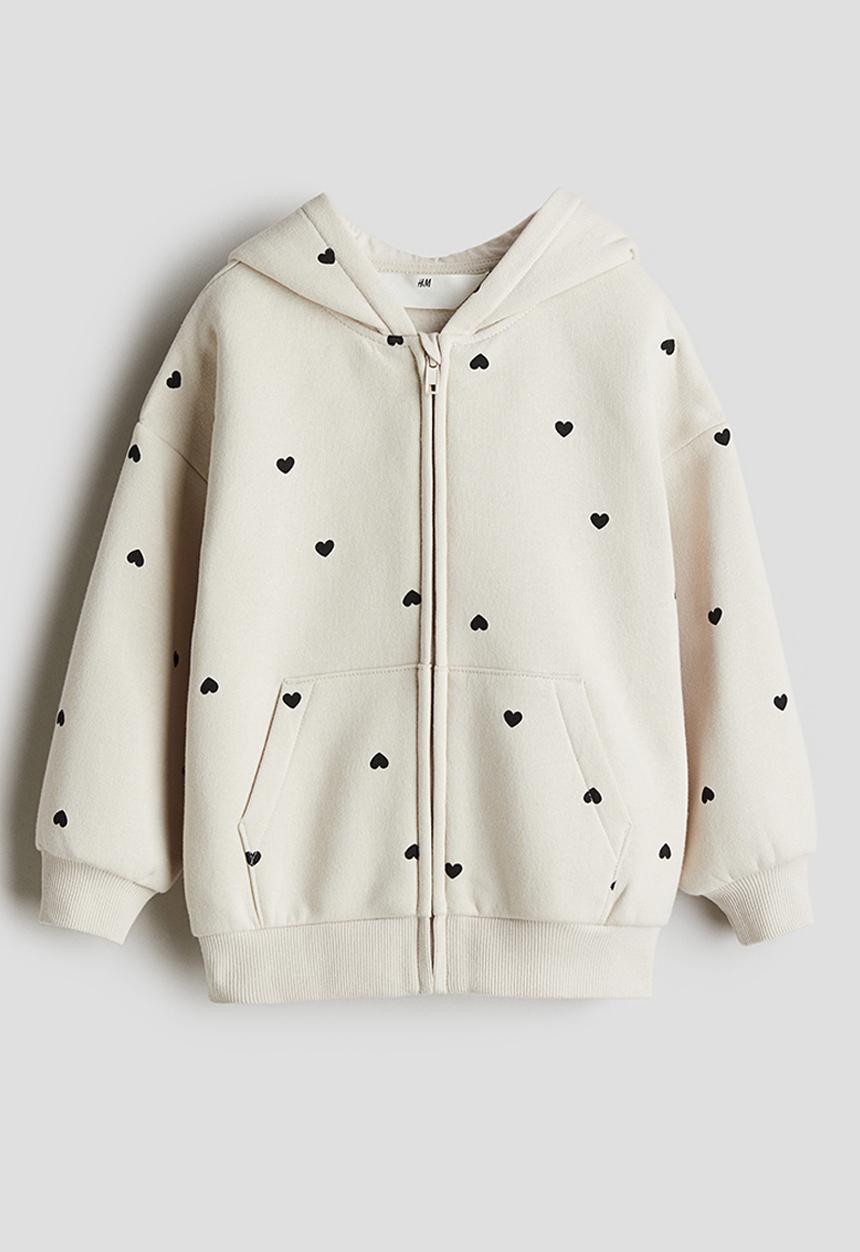 H&M - Oversized zip-through hoodie - light beige hearts