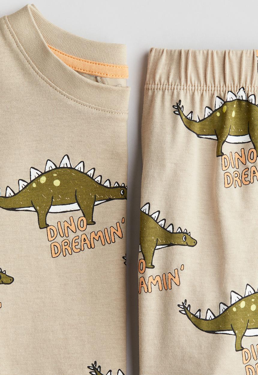 H&M - Printed jersey pyjamas -  beige/dino dreamin