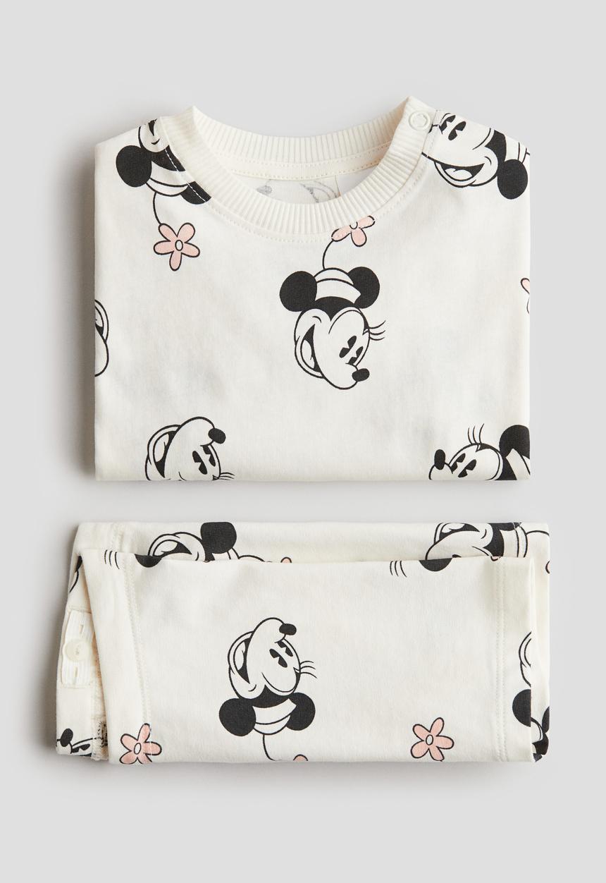 H&M - 2-piece printed jersey set -  white/minnie mouse