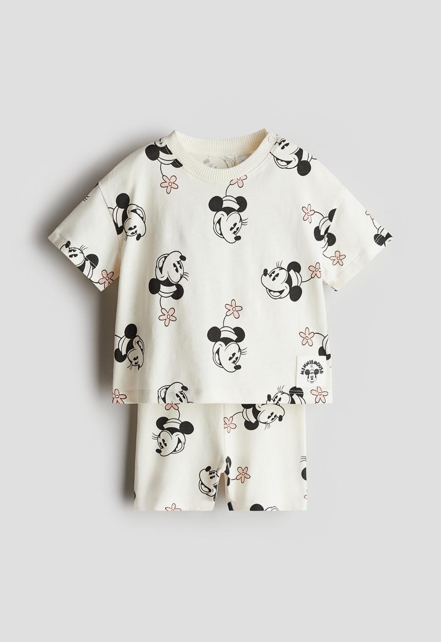 H&M - 2-piece printed jersey set -  white/minnie mouse