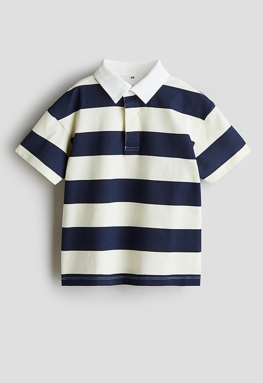 H&M - Printed cotton rugby shirt - navy blue/striped