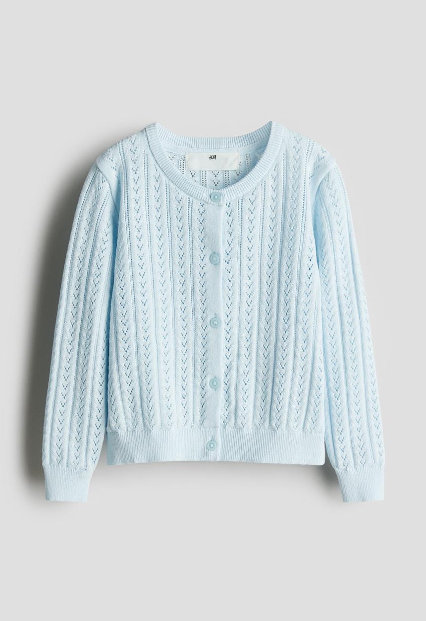H&M - Pointelle-knit cotton cardigan - light blue 