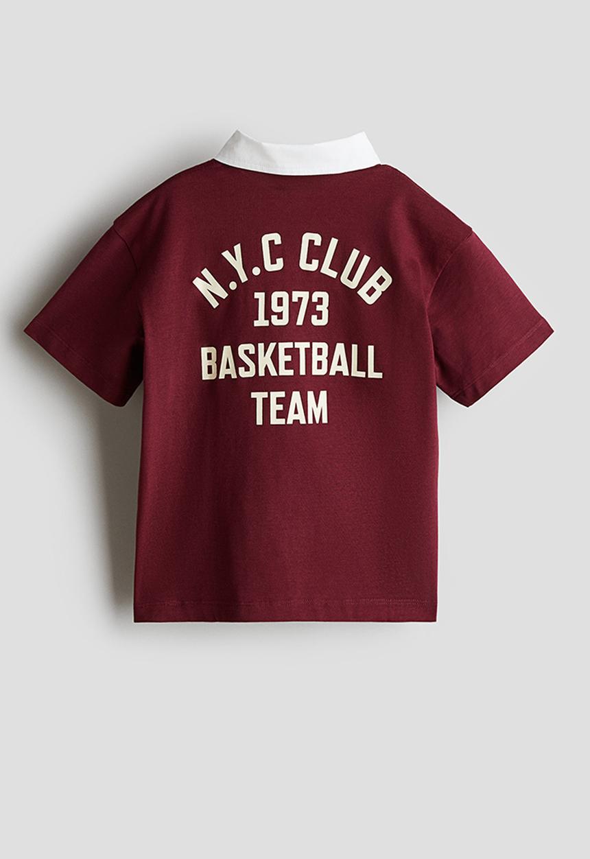 H&M - Printed cotton rugby shirt - dark red/73