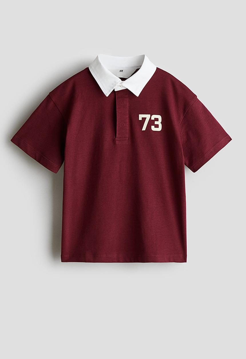 Printed cotton rugby shirt - dark red/73 - 1274639002