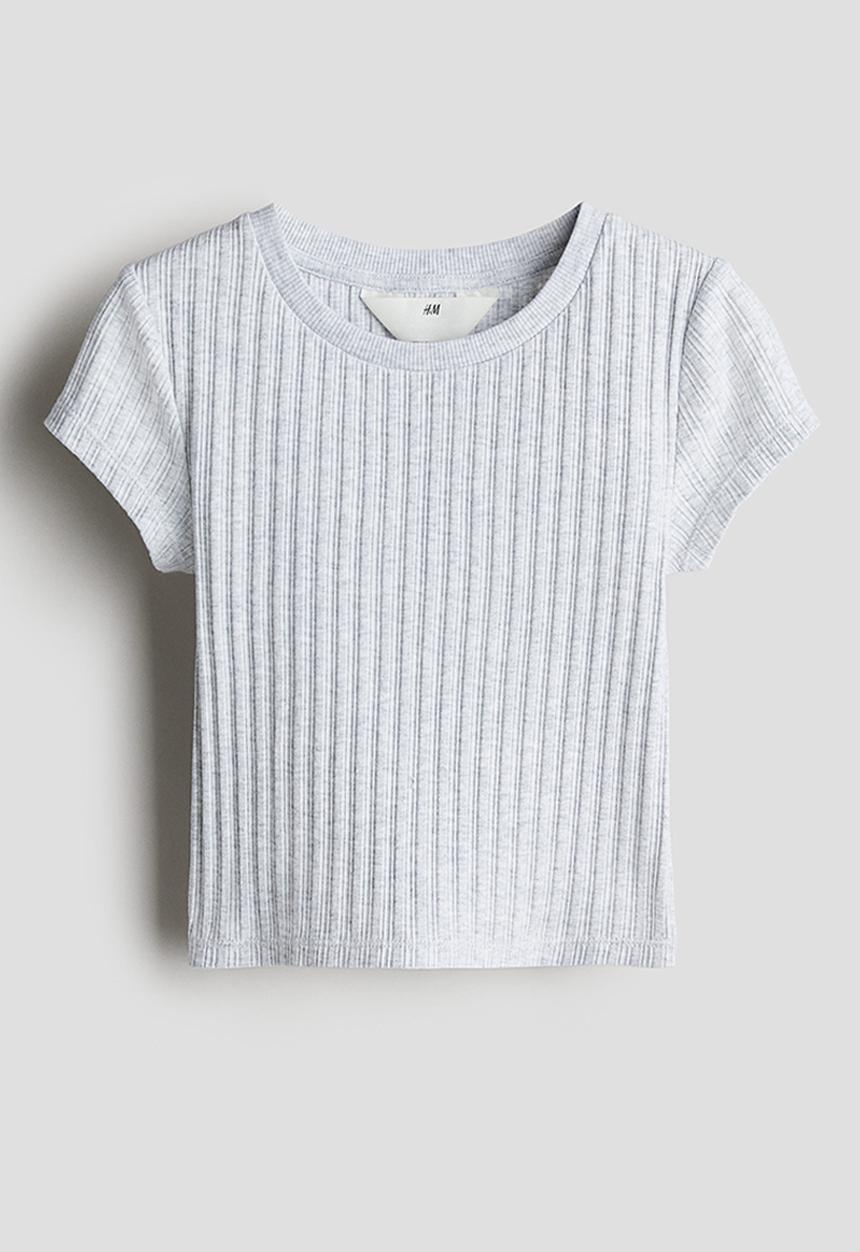 H&M - Ribbed cotton top - light grey