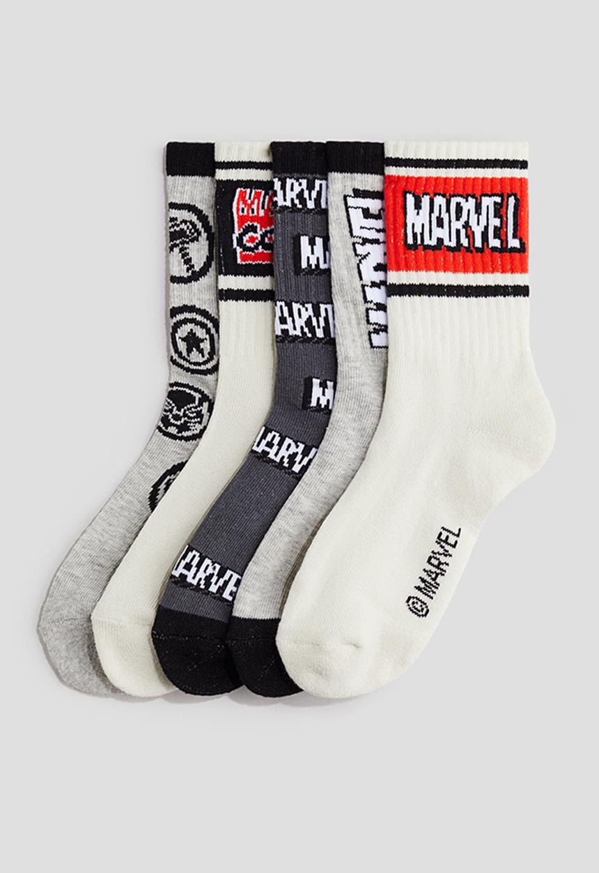 H&M - 5-pack intarsia motif socks -  light grey/marvel comics