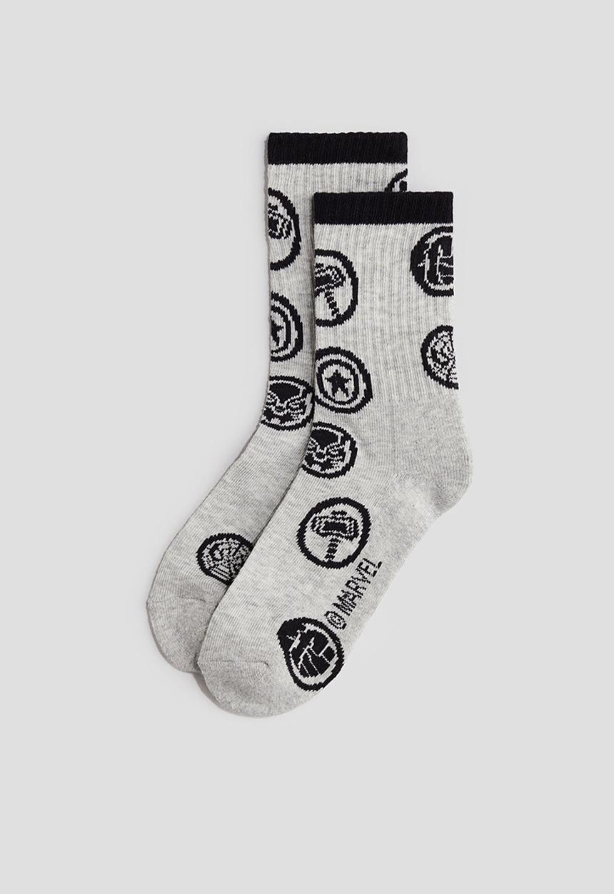 H&M - 5-pack intarsia motif socks -  light grey/marvel comics