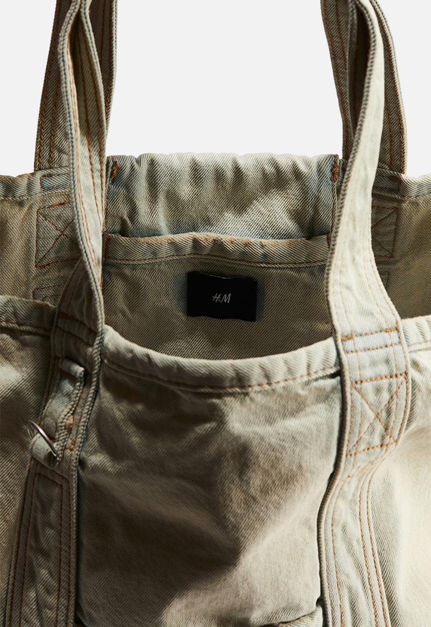 H&M - Washed-look denim shopper - beige