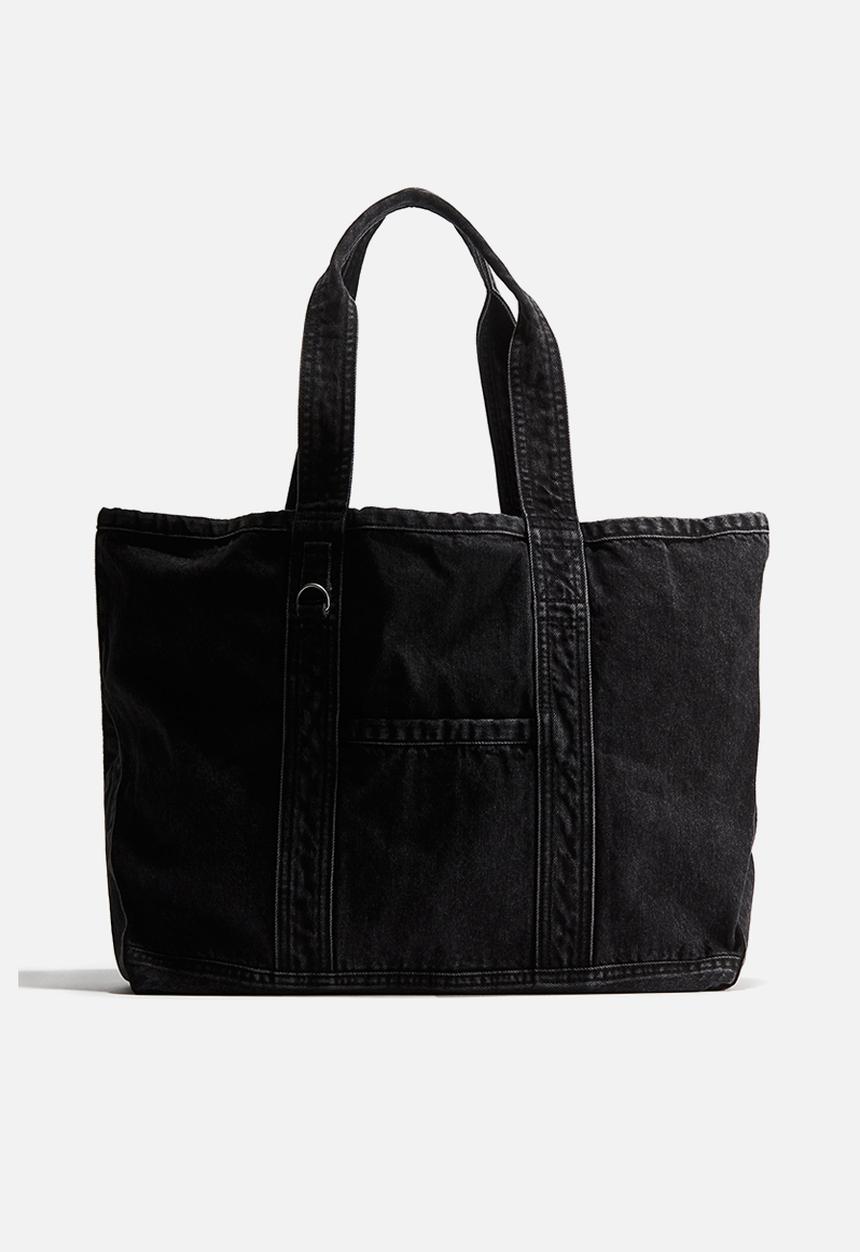 H&M - Washed-look denim shopper - black