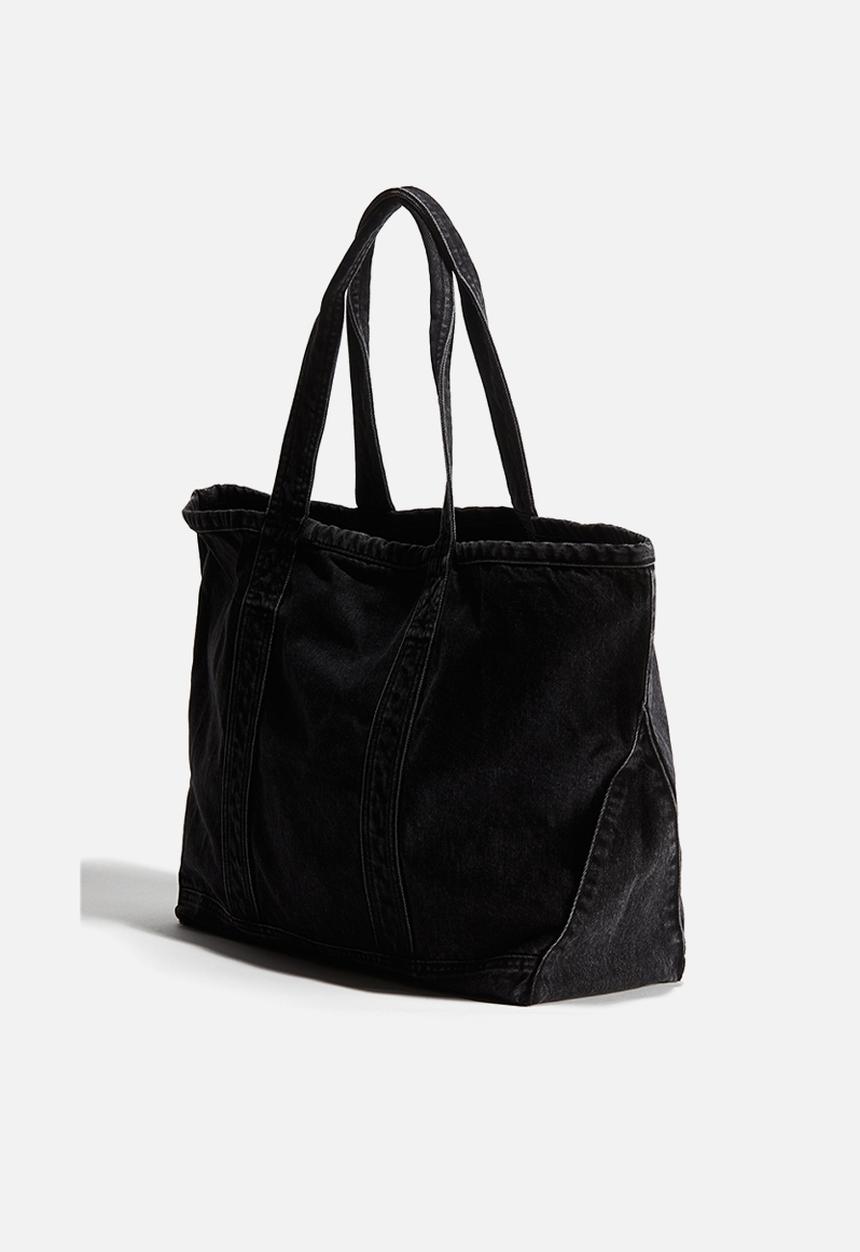 H&M - Washed-look denim shopper - black