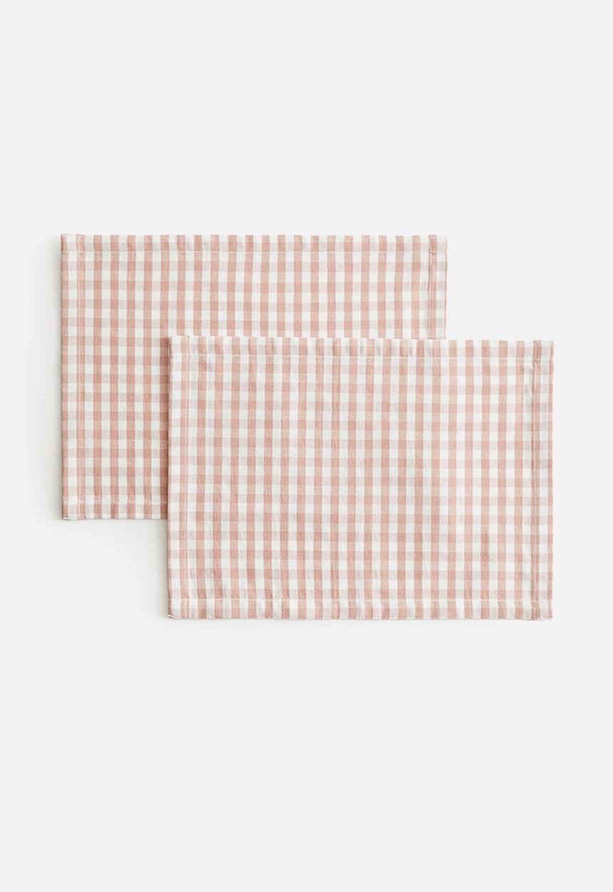 H&M - 2 pack gingham-checked place mats - dusty pink gingham check
