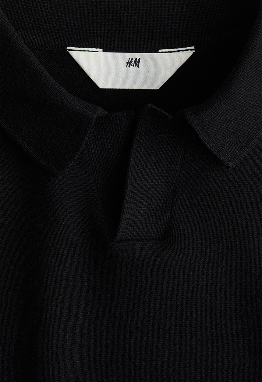 H&M - Fine-knit polo shirt - black