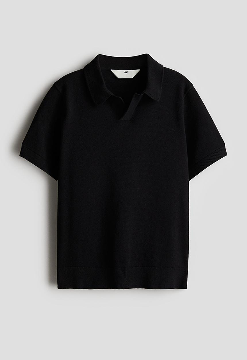 H&M - Fine-knit polo shirt - black