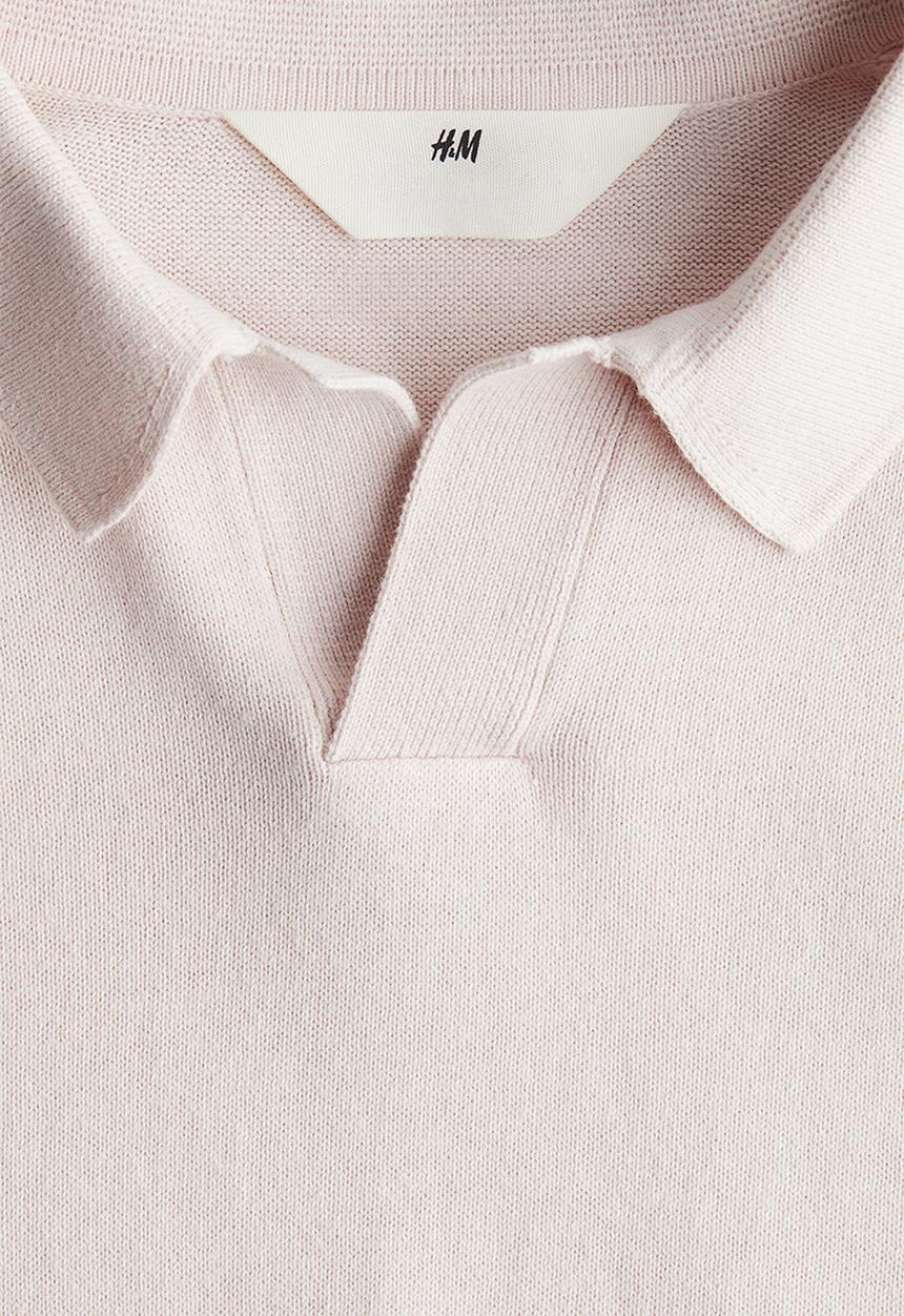 H&M - Fine-knit polo shirt - light pink