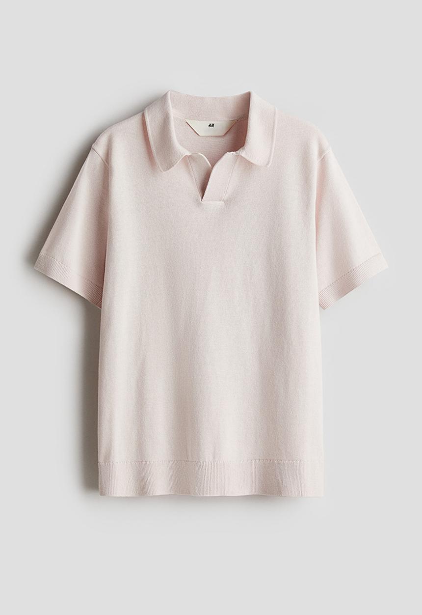 H&M - Fine-knit polo shirt - light pink