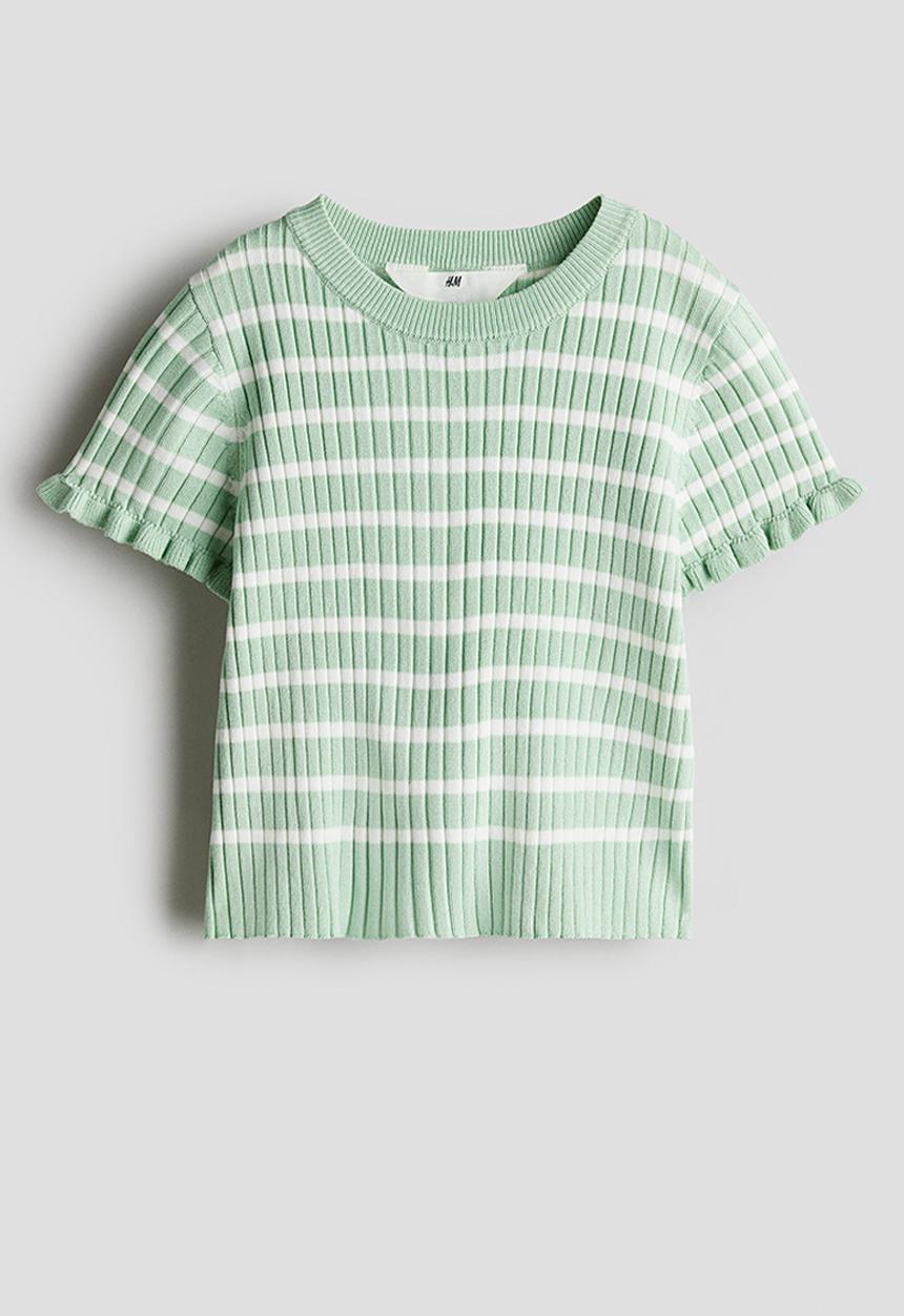 H&M - Rib-knit top - light green striped