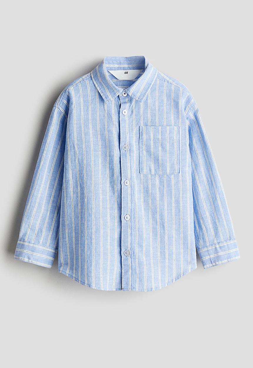 H&M - Linen-blend shirt - blue/striped 