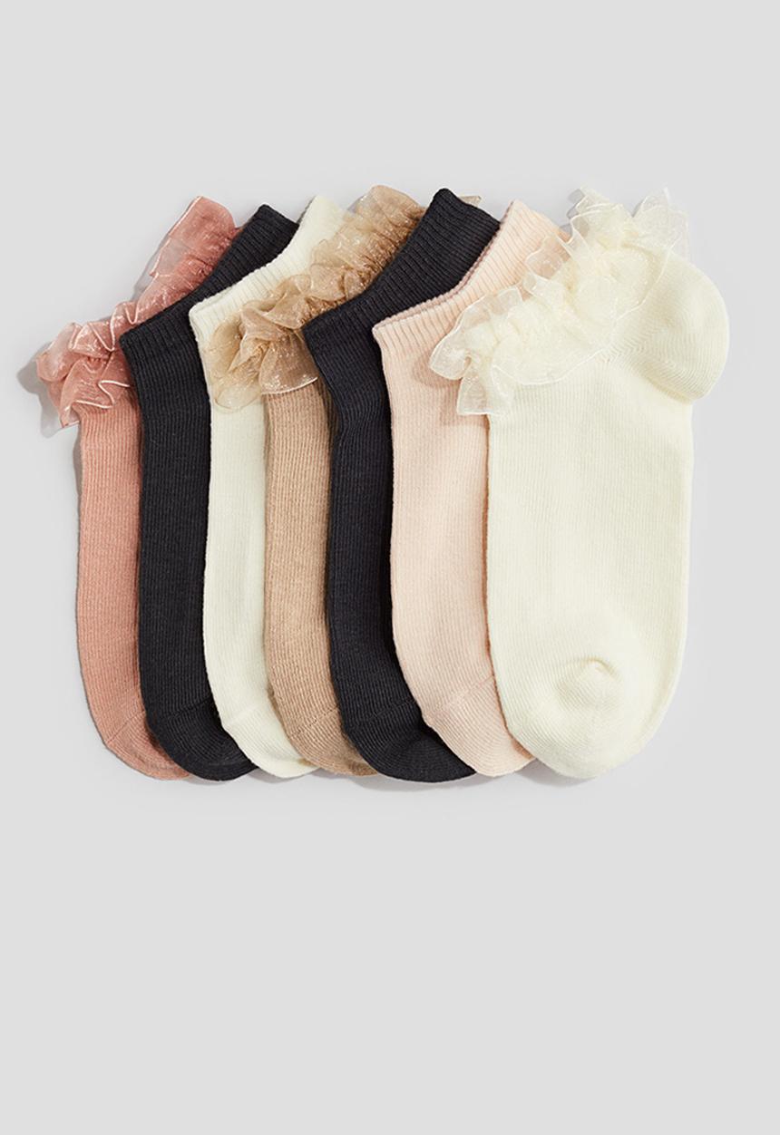 H&M - 7-Pack trainer socks - cream & dusty pink