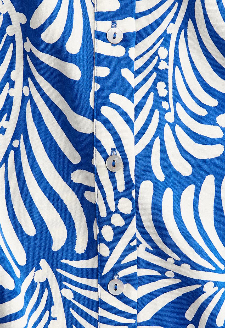 H&M - Tie-belt shirt dress - bright blue & white patterned