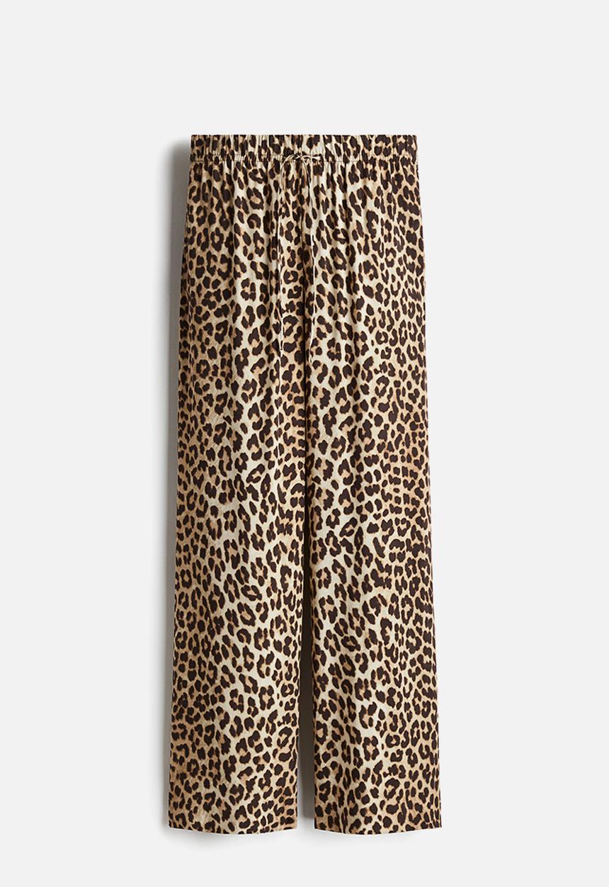 H&M - Wide pull-on trousers - beige leopard print