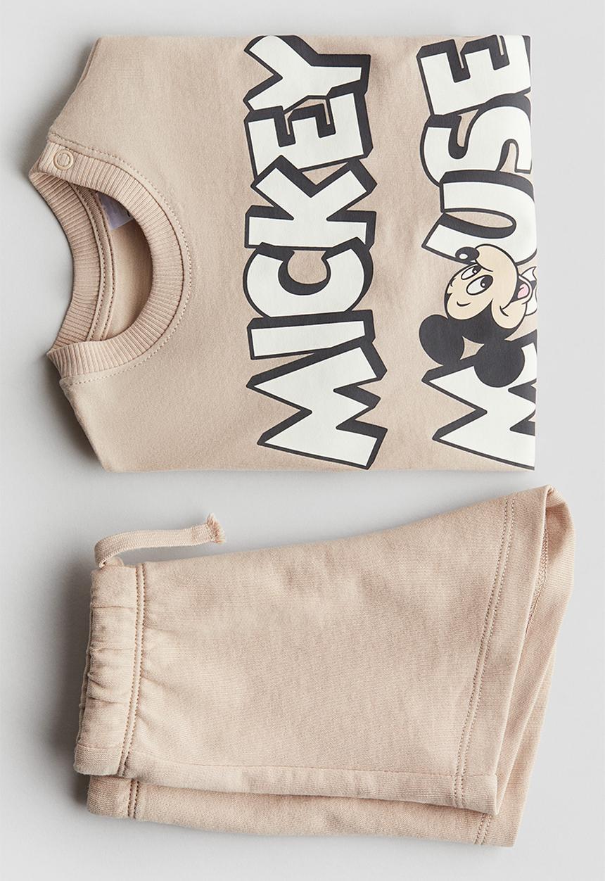 H&M - 2 piece printed set - light beige mickey mouse