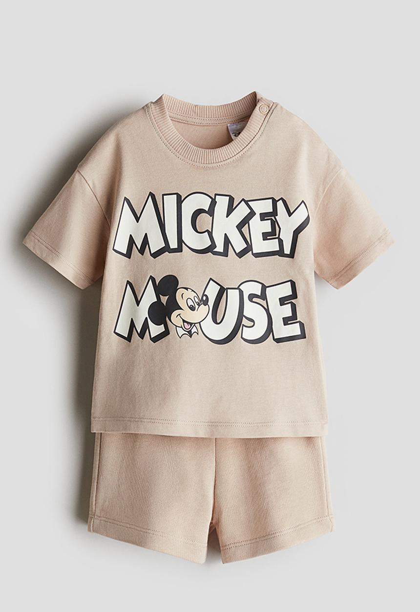 H&M - 2 piece printed set - light beige mickey mouse