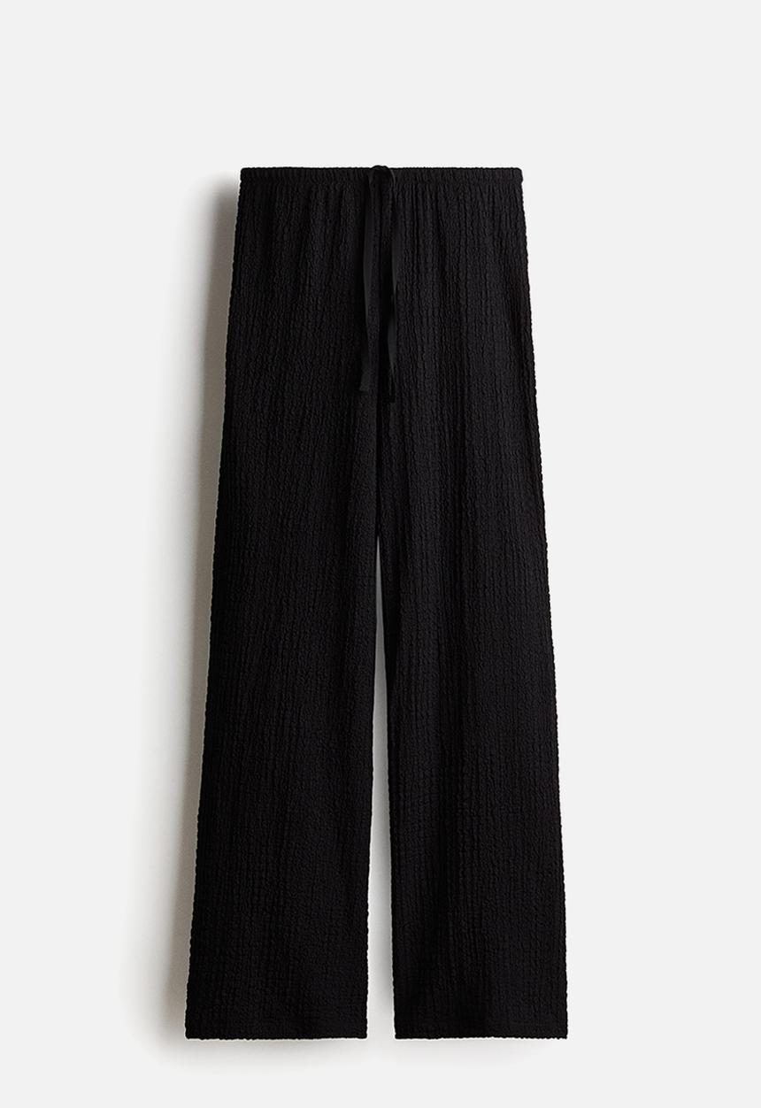 H&M - Crinkled drawstring trousers - black