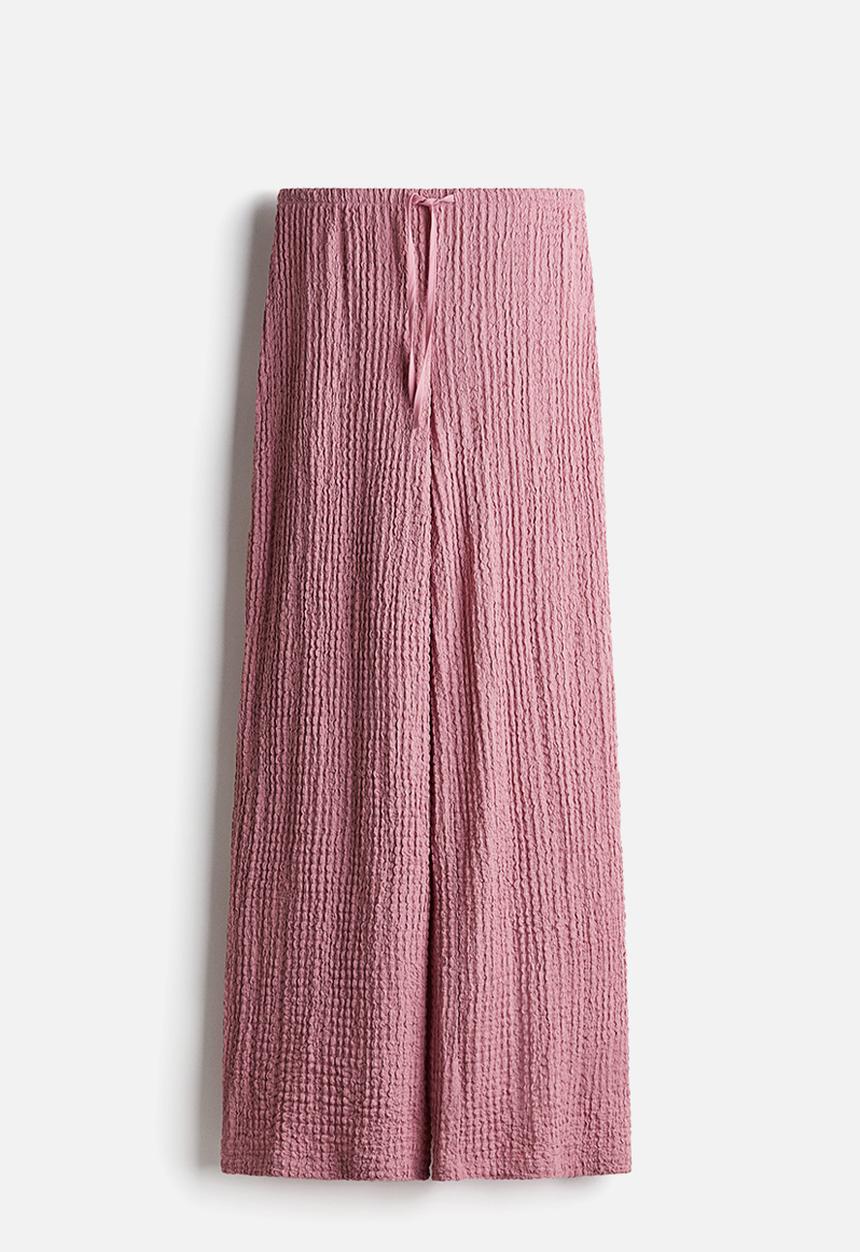 H&M - Crinkled drawstring trousers - dusty pink 