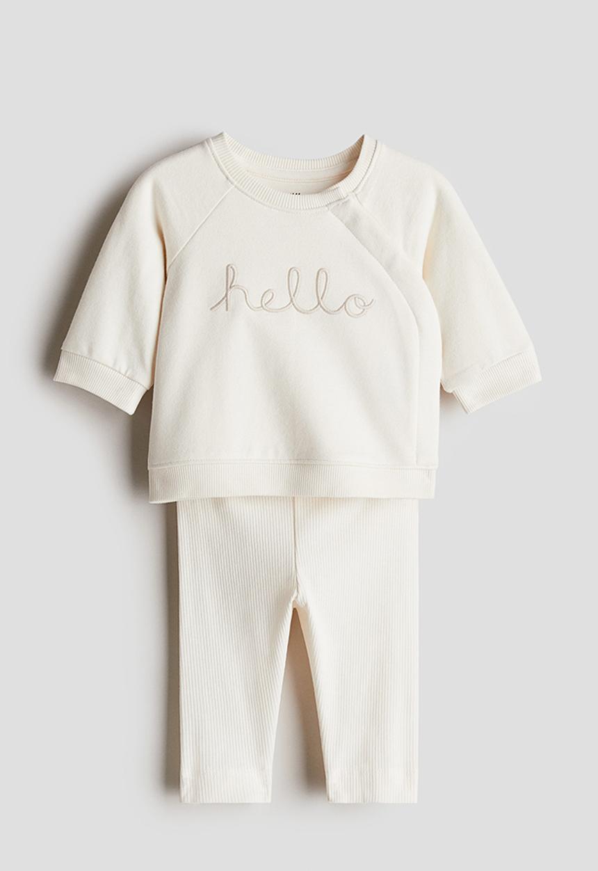 H&M - 2-Piece cotton set - cream hello