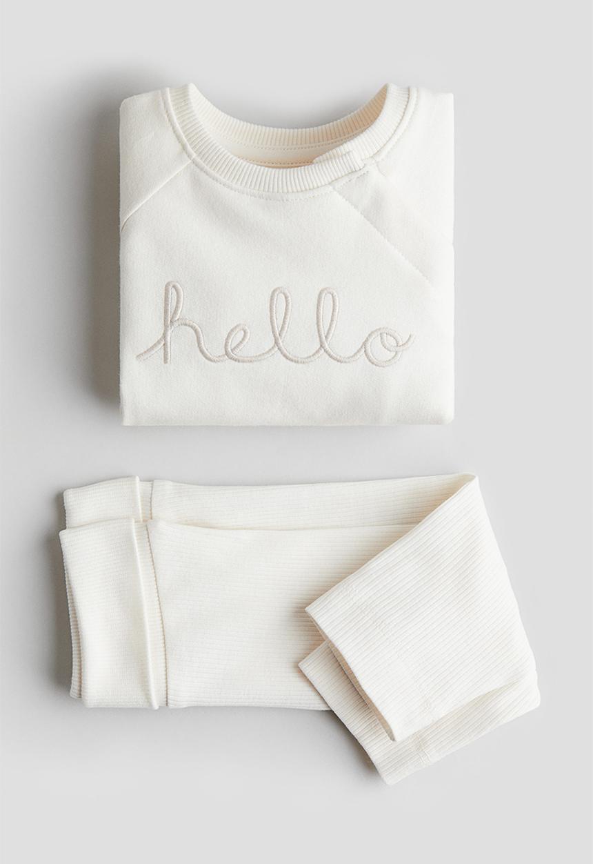 H&M - 2-Piece cotton set - cream hello