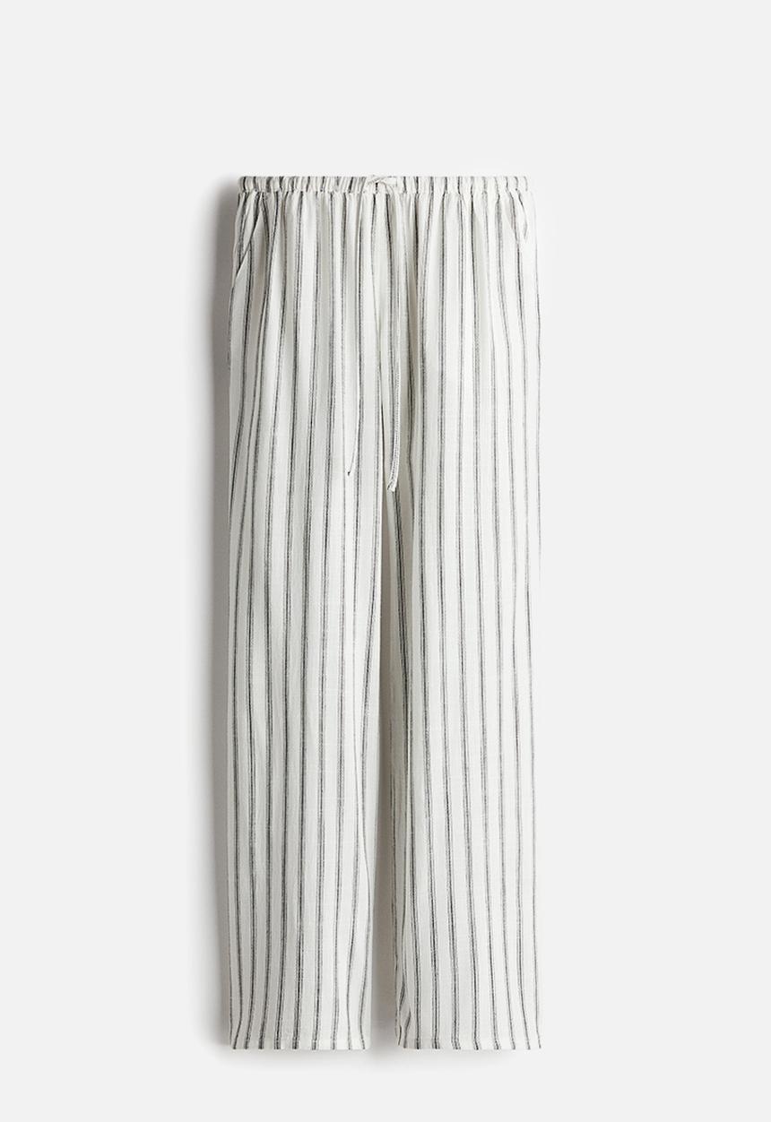 H&M - Straight drawstring trousers - cream/striped