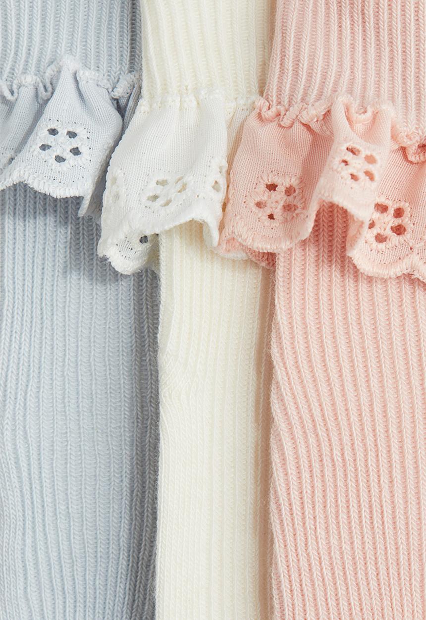 H&M - 3 pack overlocked foldover socks - light blue & pink