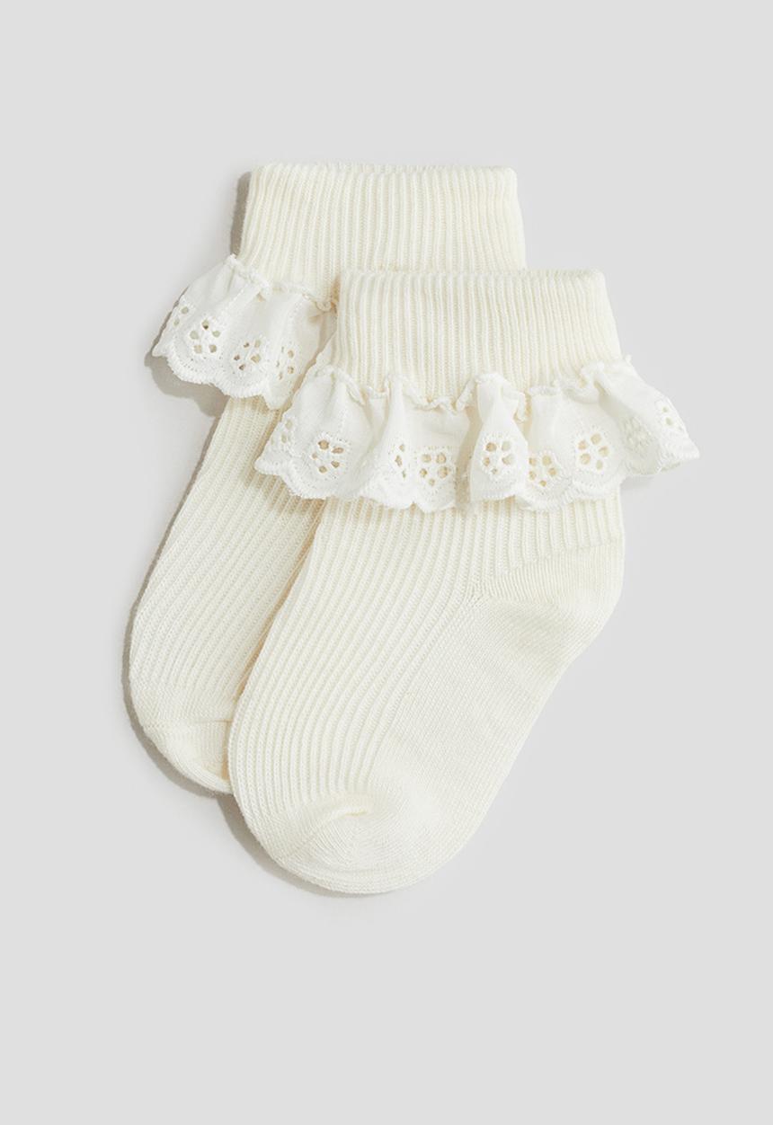 H&M - 3 pack overlocked foldover socks - light blue & pink