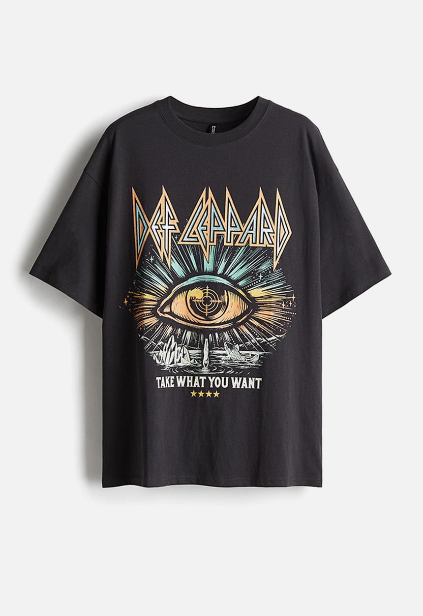 H&M - Oversized printed t-shirt - dark grey def leppard 