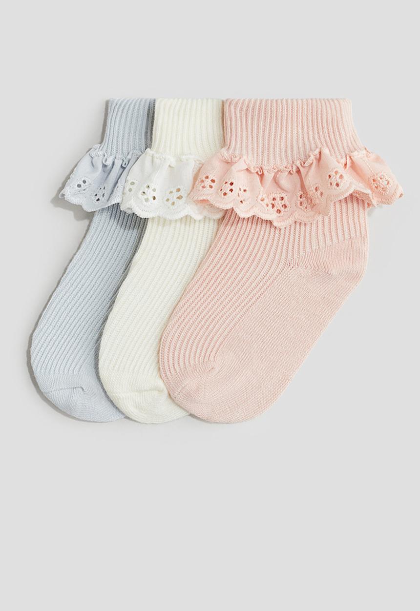 H&M - 3 pack overlocked foldover socks - light blue & pink
