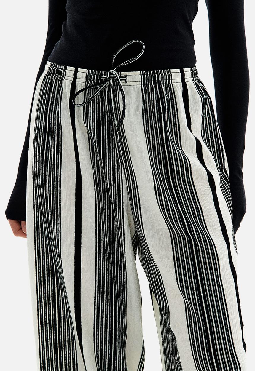 H&M - Textured jersey drawstring trousers - cream/striped