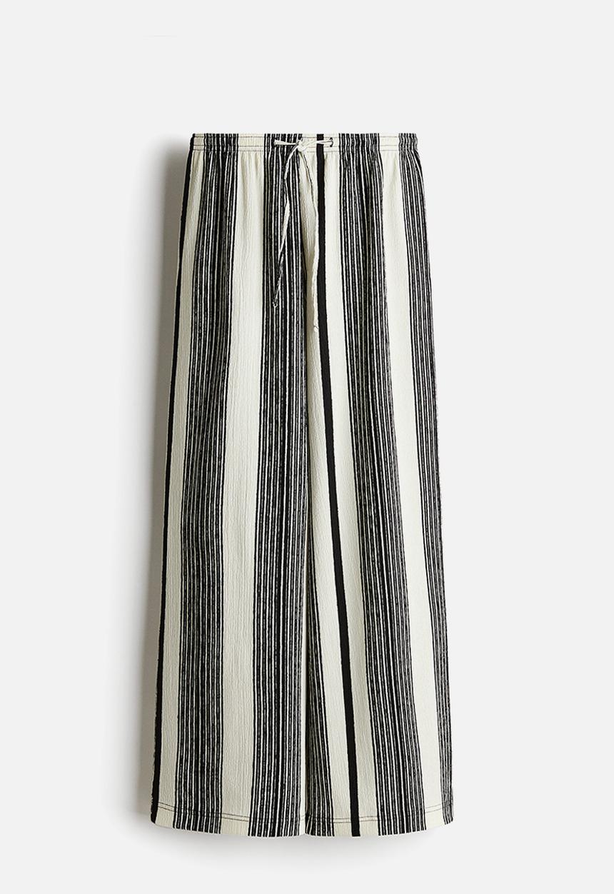 H&M - Textured jersey drawstring trousers - cream/striped