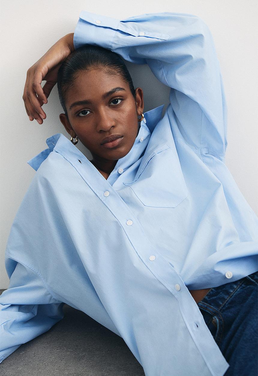 H&M - Loose-fit cotton shirt - light blue