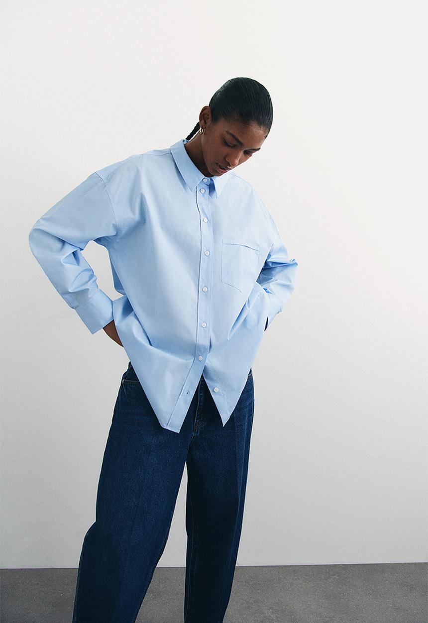 H&M - Loose-fit cotton shirt - light blue