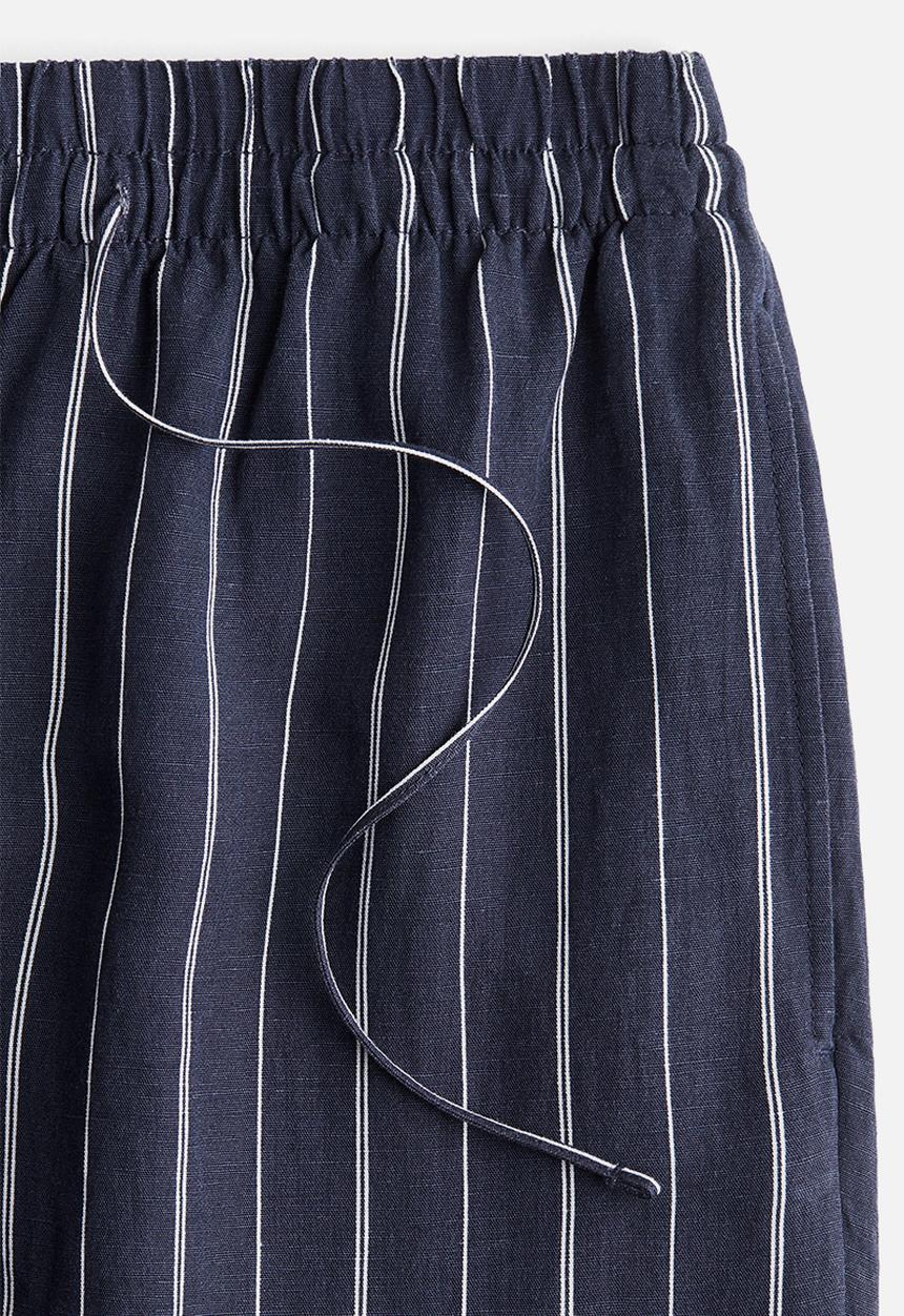H&M - Linen-blend trousers - navy blue striped