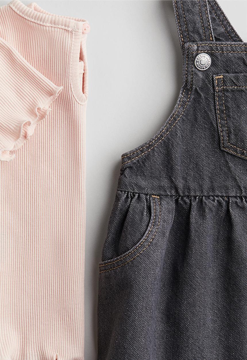 H&M - 2 piece dress and top set - dark grey & light pink